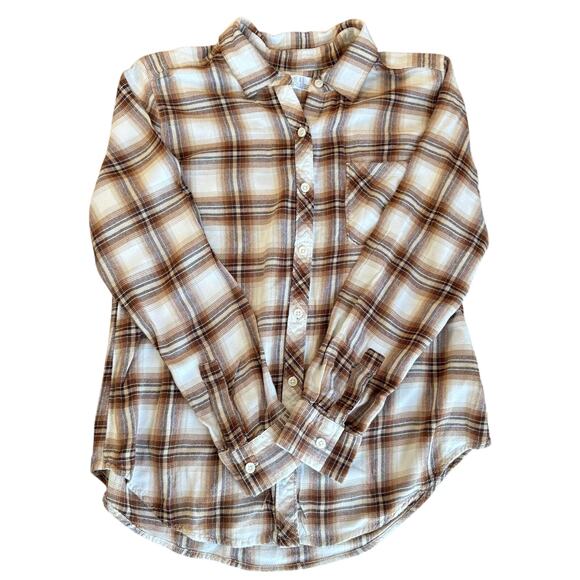 Time and Tru Brown Plaid Button-Up Shirt - Women's Medium - Picture 1 of 6